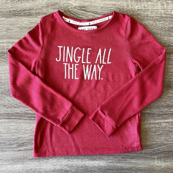 Rae Dunn Jingle All the Way Kids Size 8 Red Long Sleeve Tee Christmas Holiday - Picture 1 of 6